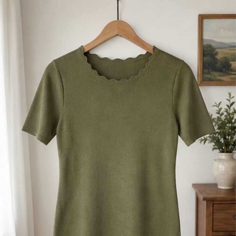 Olive Scallop Neck Knit Top